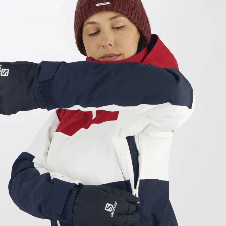 Chaquetas De Esquí Salomon Slalom Insulated Hoodie Mujer Rojos Blancos Azul Marino | MX ZRDL520